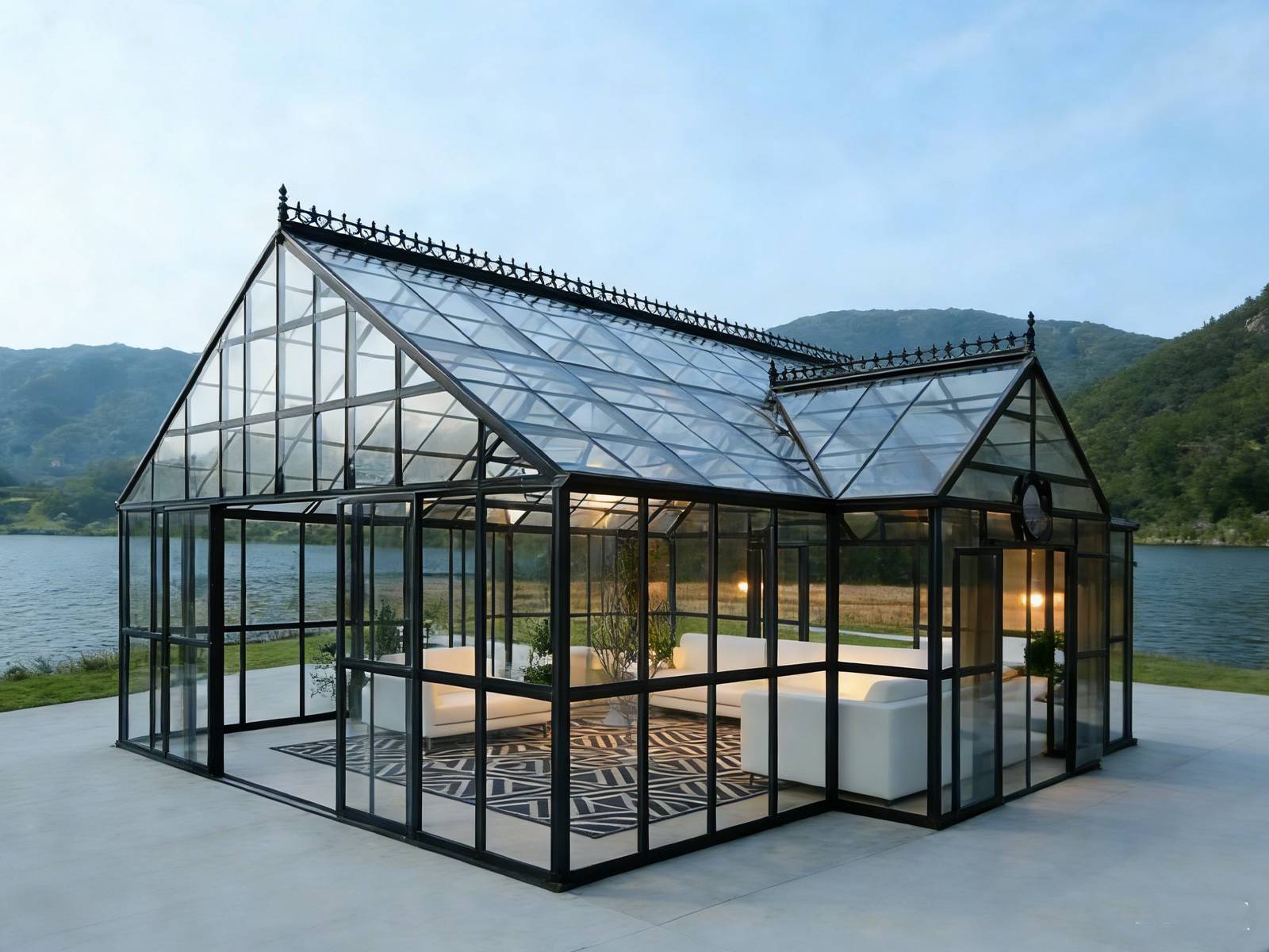 Vintage Manor Style Sunroom, Fully Transparent Glass Structure, Modern Light Luxury Sunroom, YSGH-214 Greenhouse: Perfect Blend of Classic Elegance & Modern Luxury